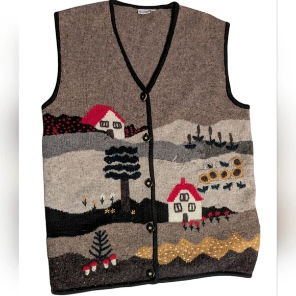 Vintage embroidered folk scene wool vest - Picture 2 of 10